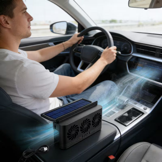 Ventilateur Solaire Voiture | 3 Têtes & USB