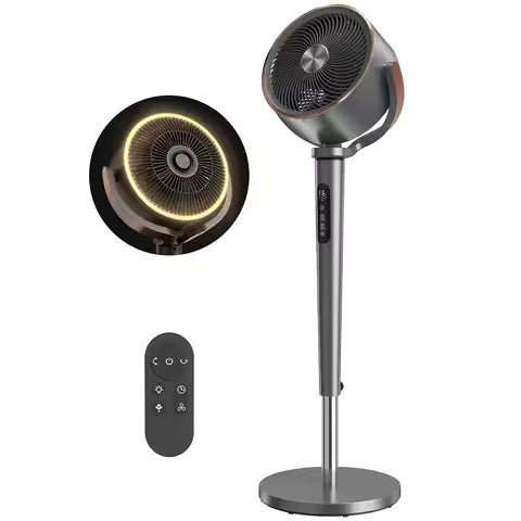 Ventilateur de sol, ventilateur de circulation d'air, 12 vitesses, affichage LED, télécommande, 70 ° +90 ° oscillation, gris, ventilateur de refroidissement, vent naturel, ventilateur