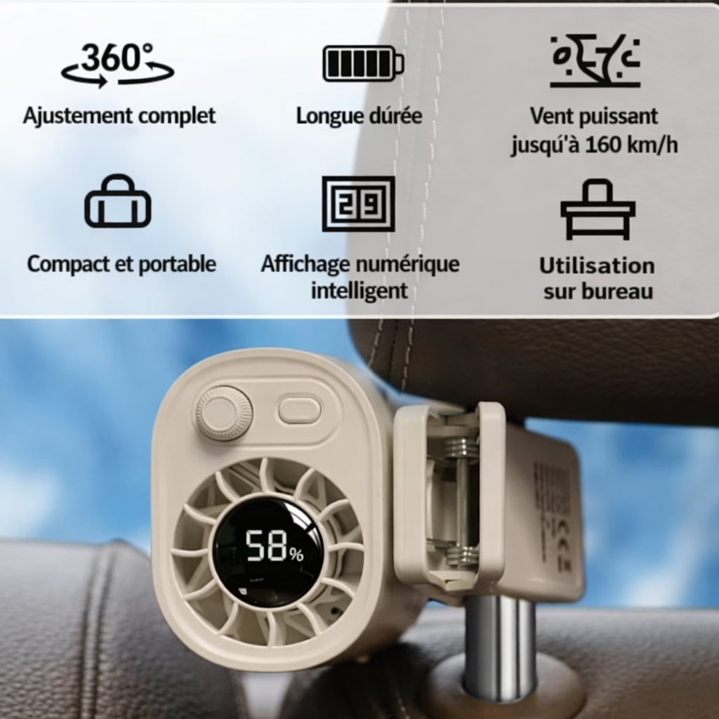 Mini Ventilateur Voiture à Pince | 360° & USB