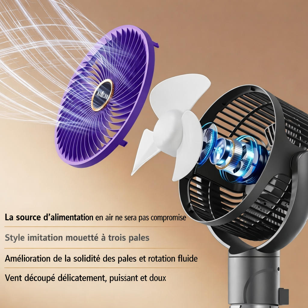 Ventilateur 2-en-1 portable sur pied alimentation USB – VentiloMax