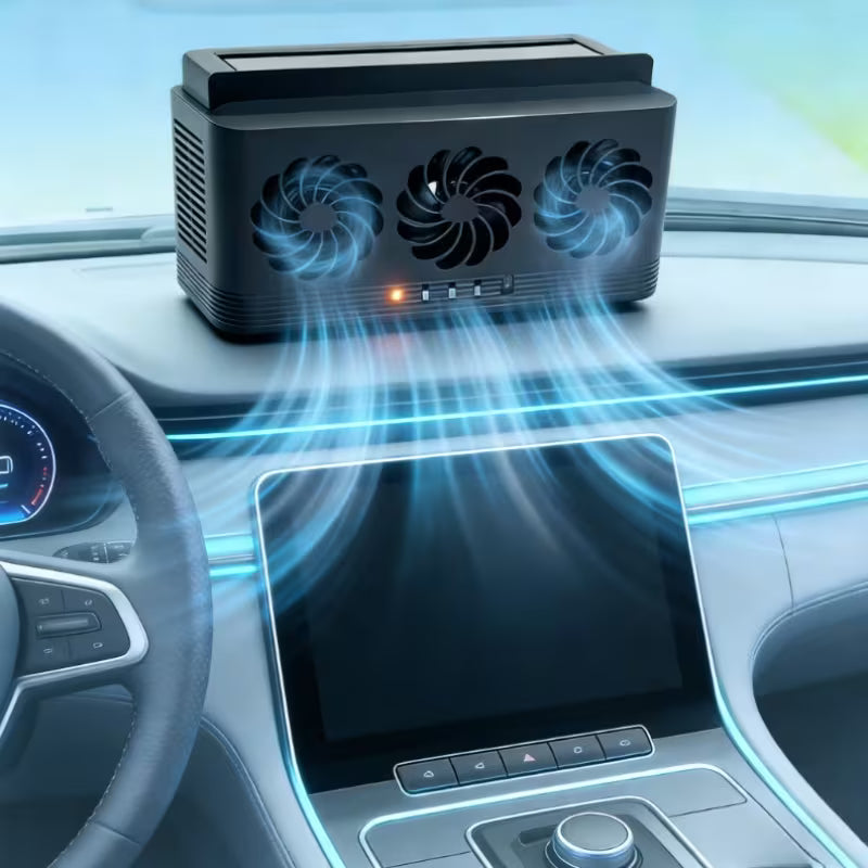 Ventilateur Solaire Voiture | 3 Têtes & USB