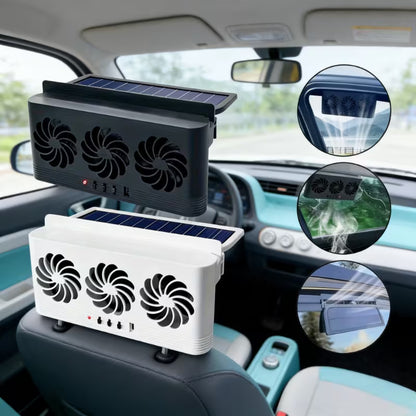 Ventilateur Solaire Voiture | 3 Têtes & USB